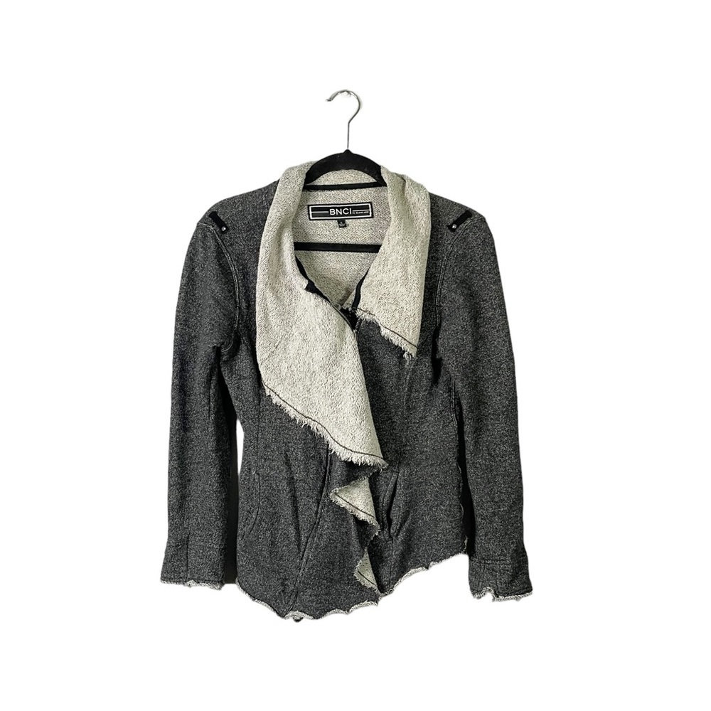 BNCI by Blanc Noir Full Zip Up Ruffle Knit Cardigan Sweater Jacket Size Small